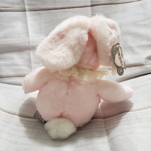 Gund Pink Bunny Rabbit Plush Tubbi Bunn 7" Year 1990 Lace Collar Blue Eyes Vtg - Picture 4 of 10